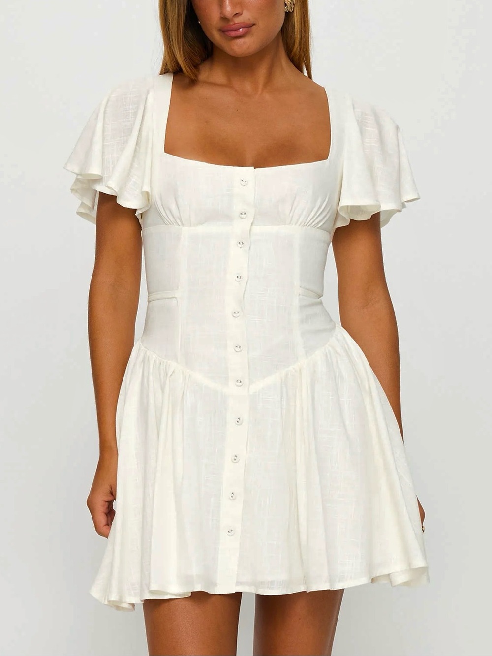 Princess Polly Forever More Linen Cotton Blend Mini Milk Maid Dress Cottage Core